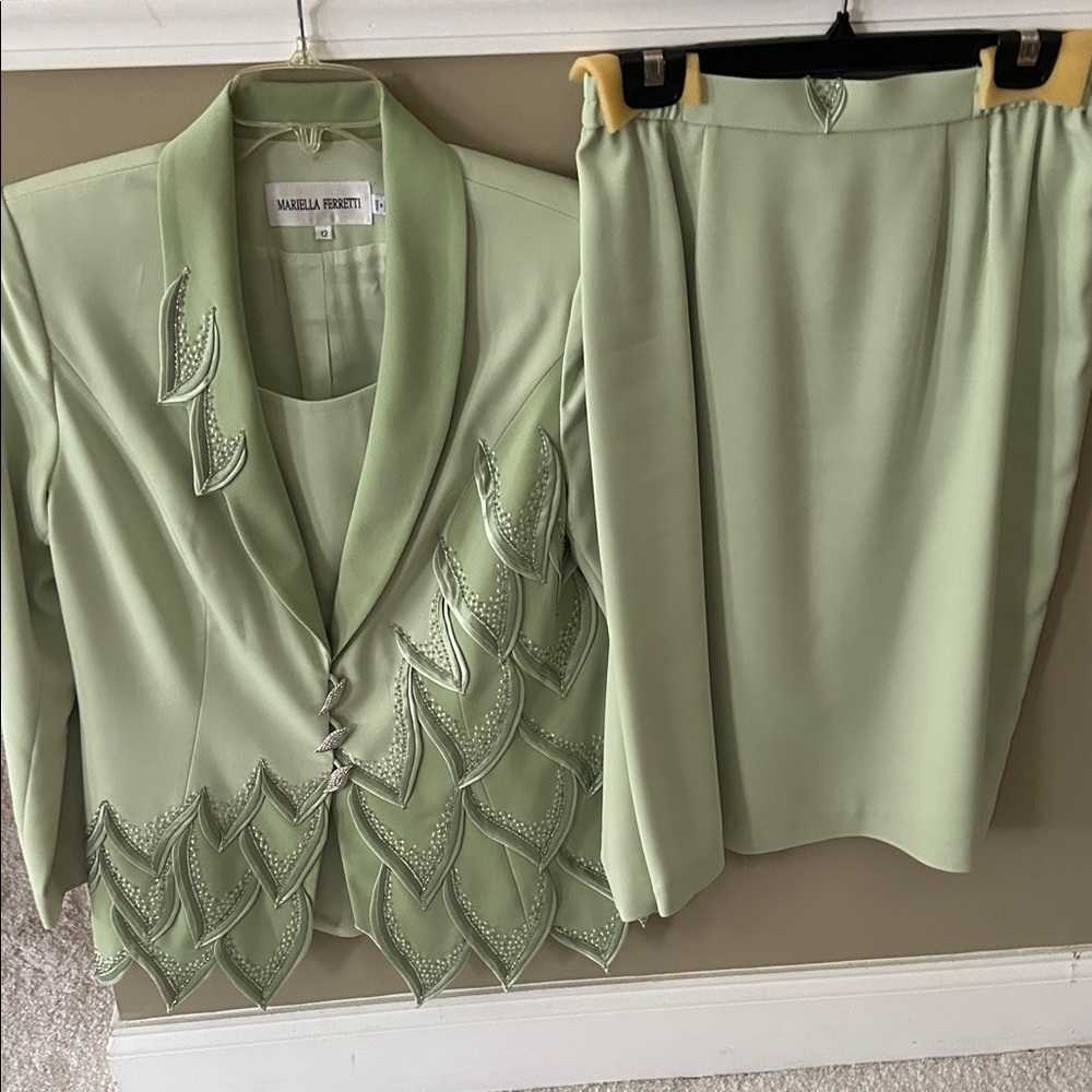Mariella Burani Green Blazer and Skirt Set